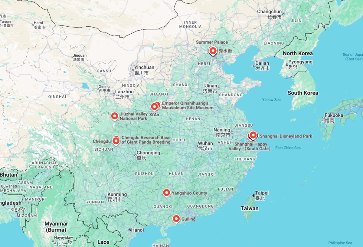 Mappa cosa vedere in cina